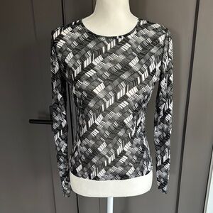 Kenneth Cole Black and White Graphic Long Sleeve Blouse Size S